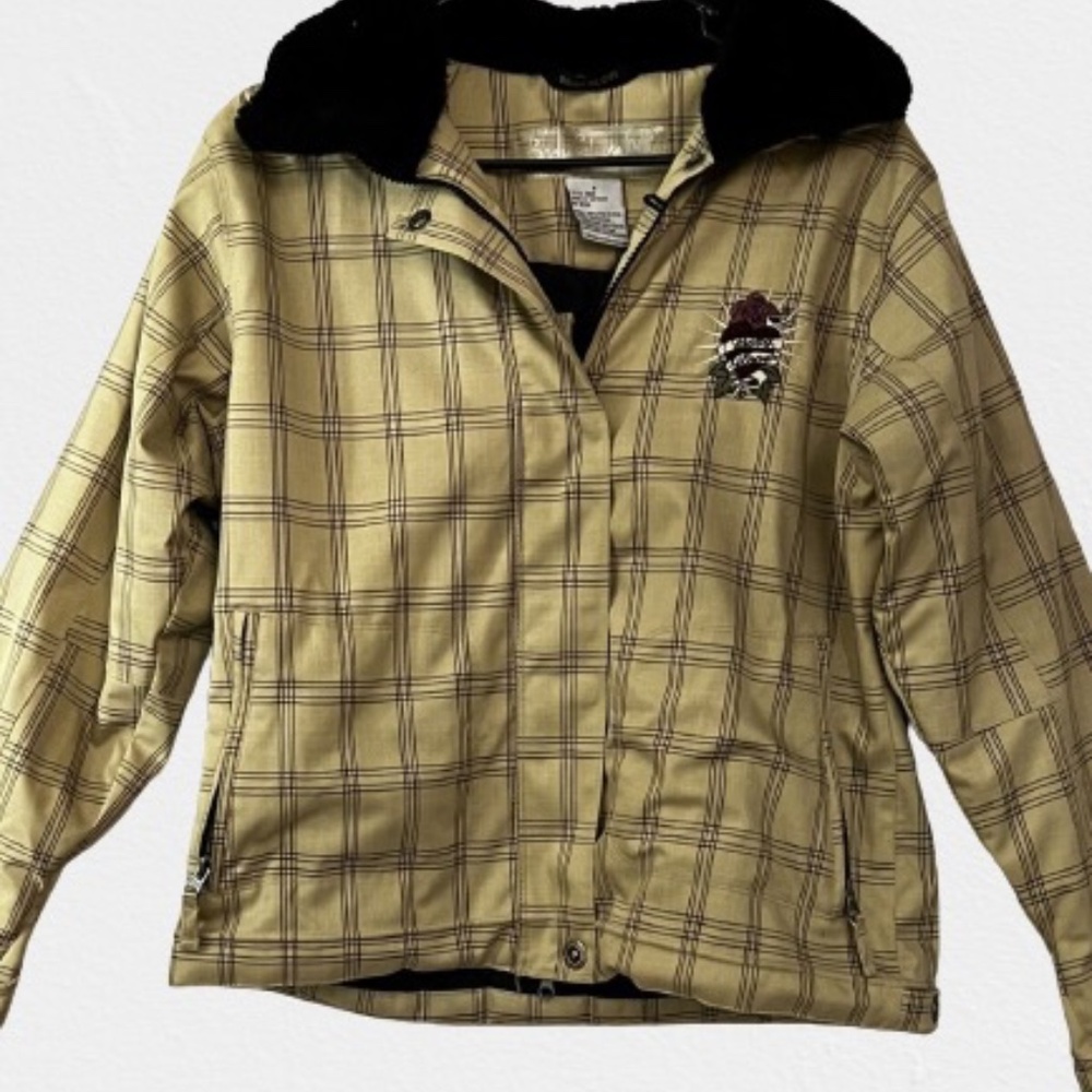 Body Glove Coat Water Resistant Size S 6822 Plaid Inner Pockets Tan Logo Zip H